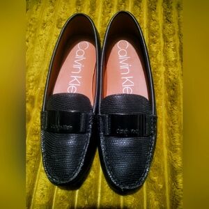 CALVIN KLEIN Lisette Black Lizard Leather  Loafers Driving Mocs  8M  NWOB